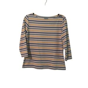 J. McLaughlin Women's Blue White and Yellow Striped Top Size M